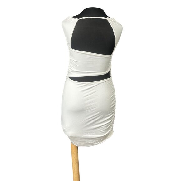 Shein White Ruched Halter Mini Dress With Open Back & Tie Details Size L - Picture 3 of 8